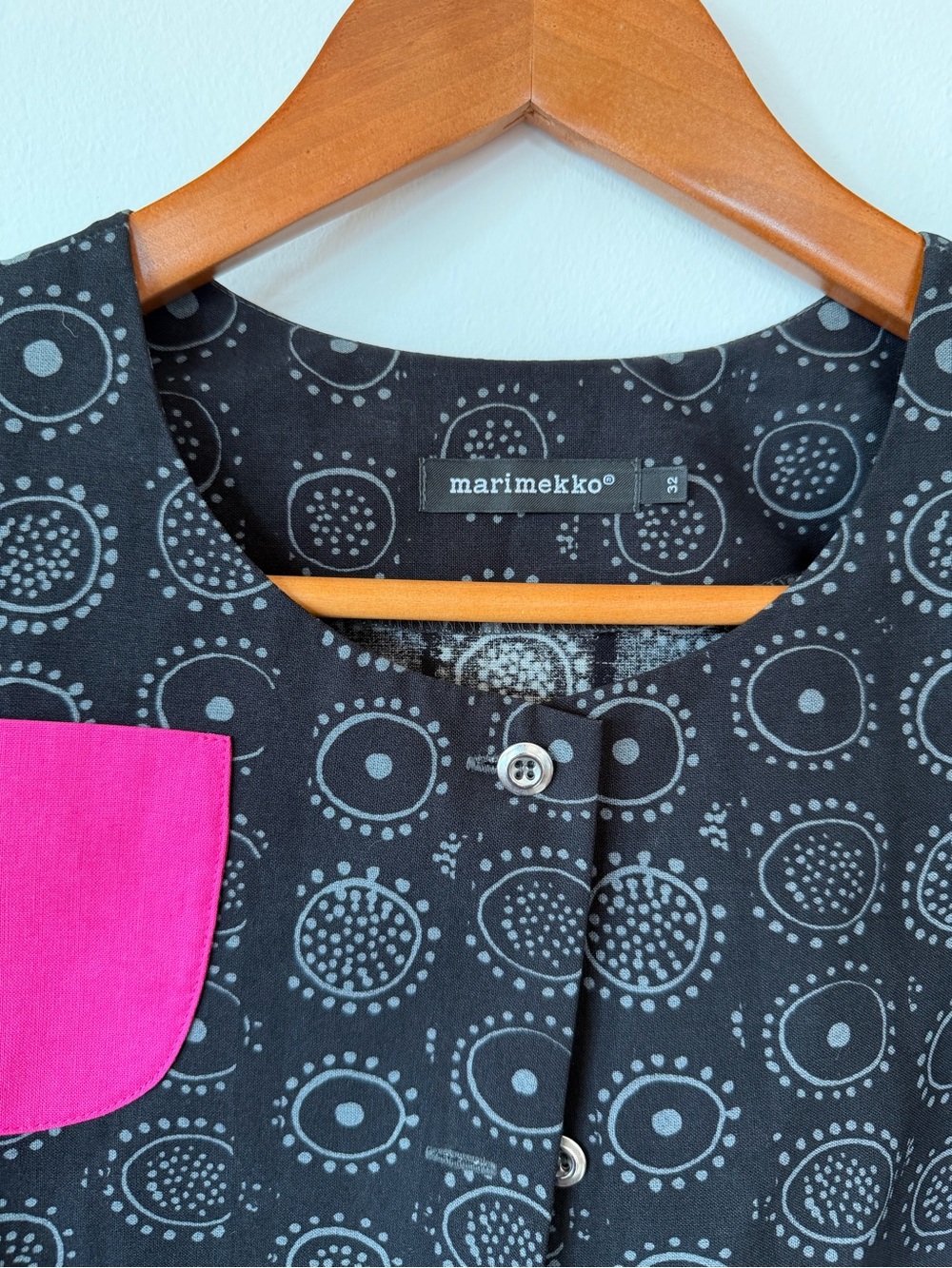 Marimekko Black Dress with Pink, Orange & Purple Patch Pockets - Picture 3 of 5